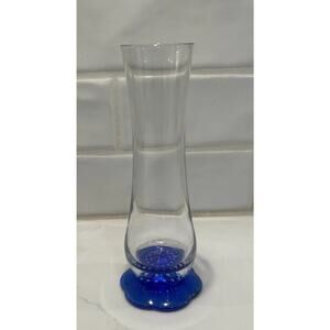 Italian Bormioli Rocco Vase 7.5” Cobalt Blue Flower Shape Base Controlled Bubble